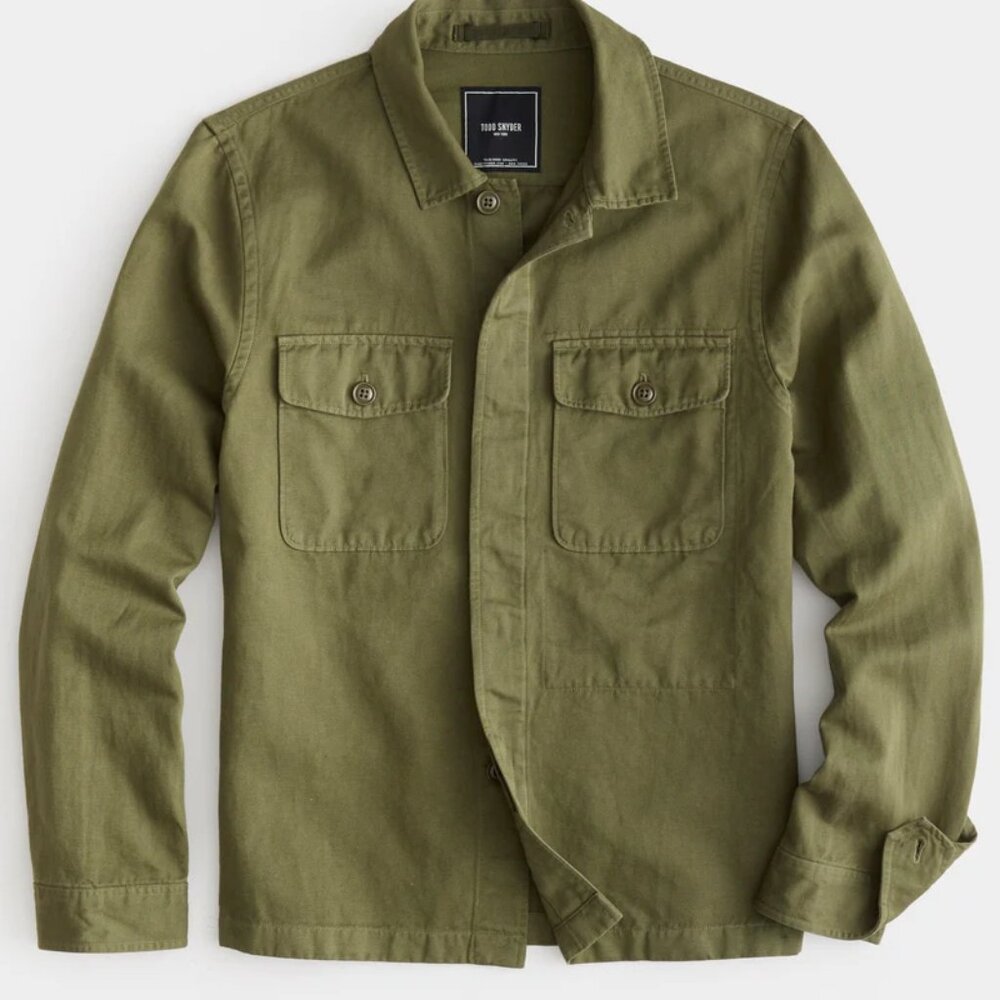 Todd Snyder Cotton Linen Officer Shirt Jacket in Olive